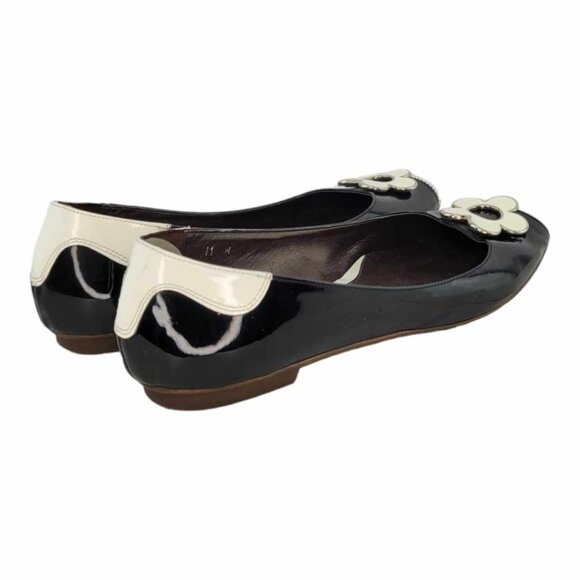 Sesto Meucci Black and Cream Patent Leather Flowered Ballet Flats Women's Sz 11 - Picture 5 of 10